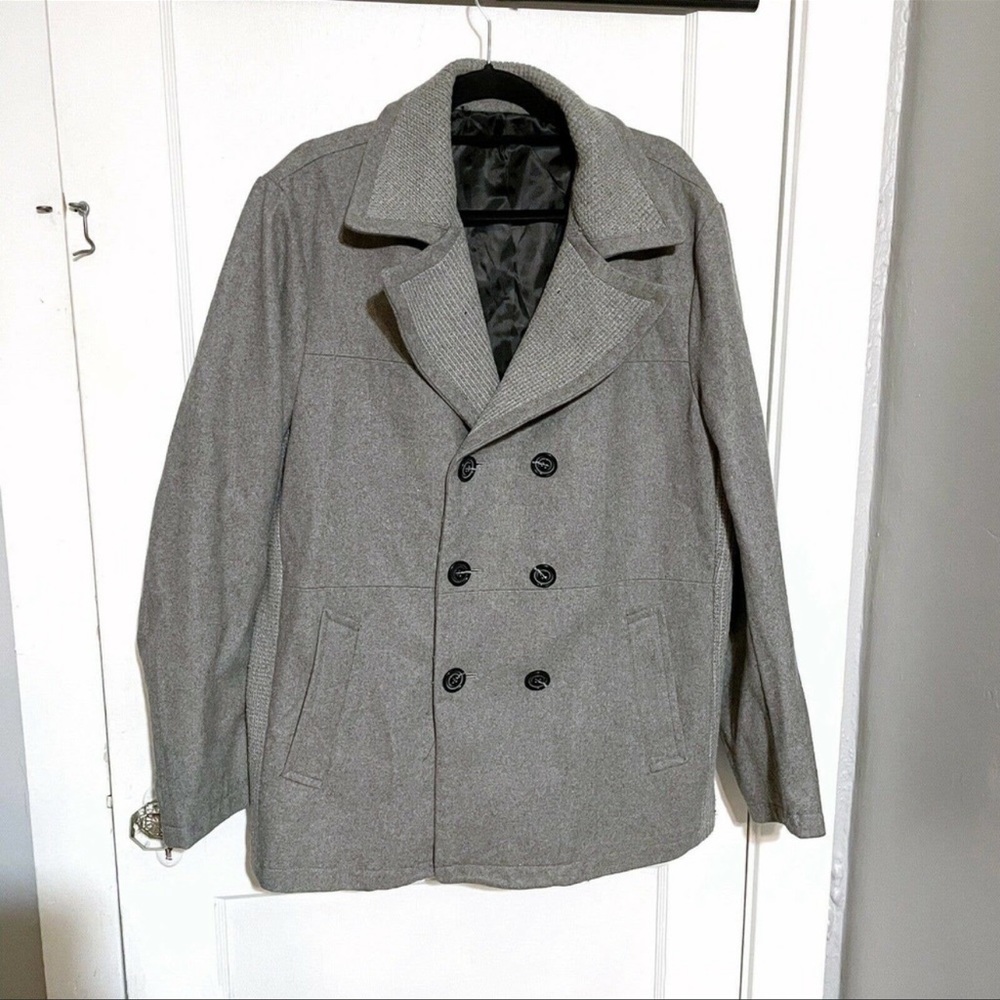 AVVA BRAND Men's XXL Wool Blend Double Breasted Coat Gray Work Career